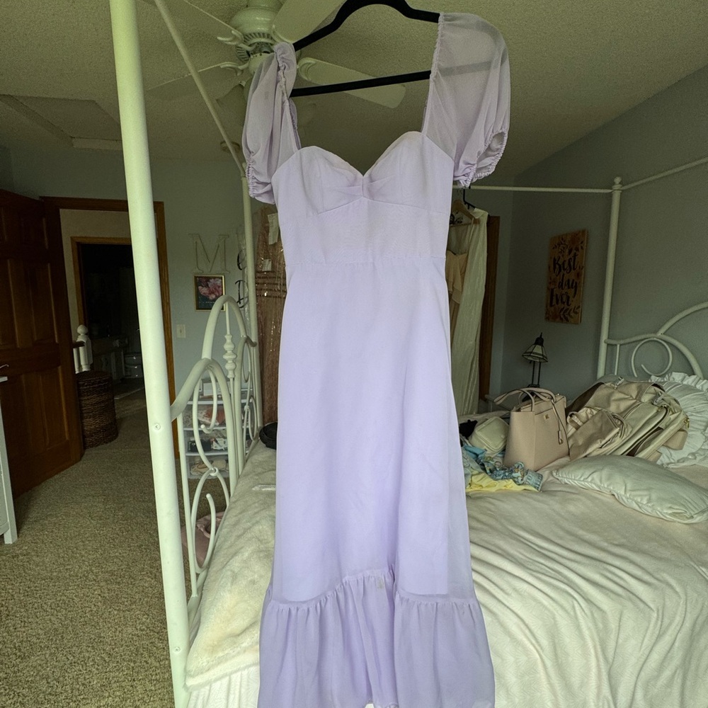 Azazie Purple Ruffled Tiered Sundress with Sweetheart Neckline